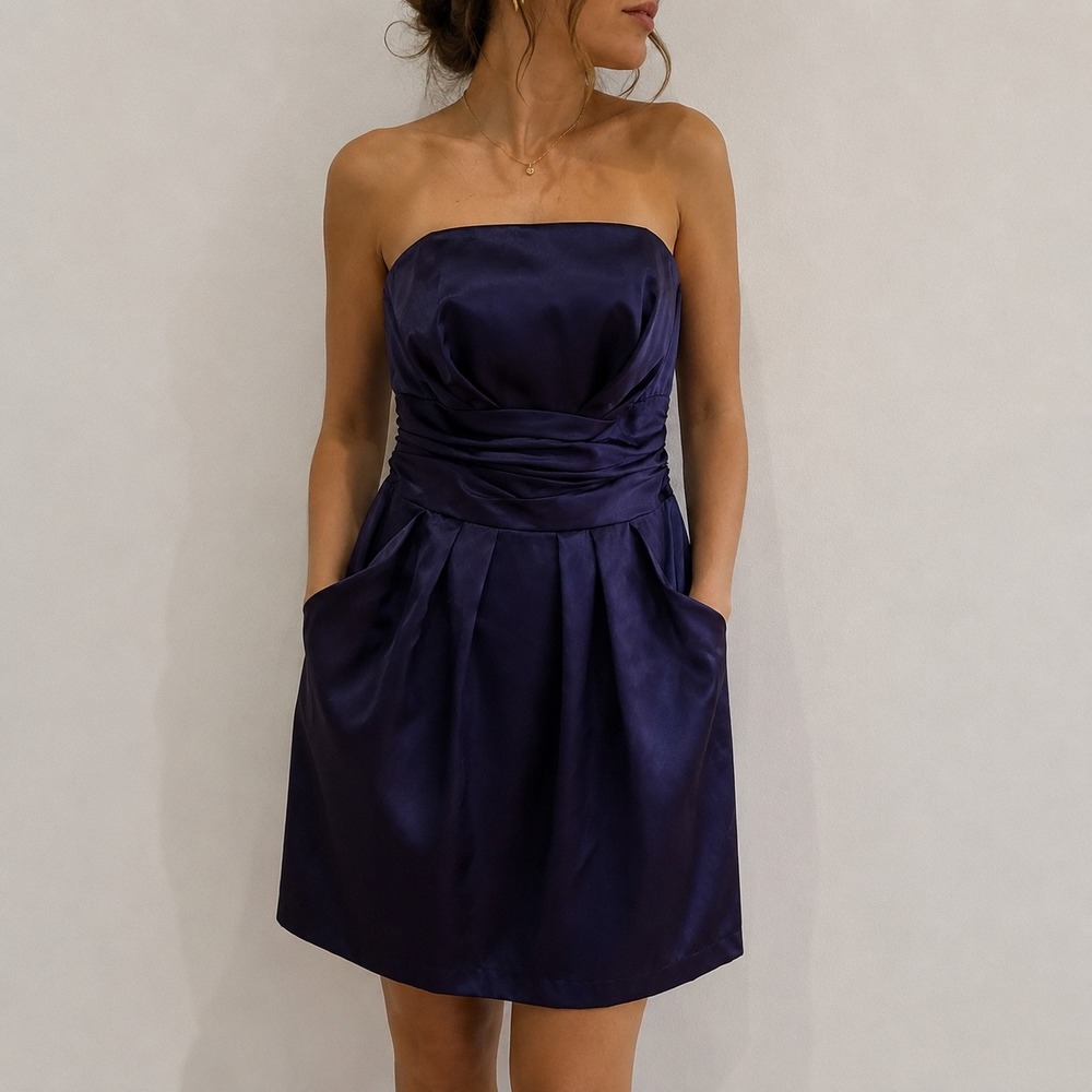 David's Bridal Purple Strapless Satin Cocktail Dress Ruched Size 8 Formal